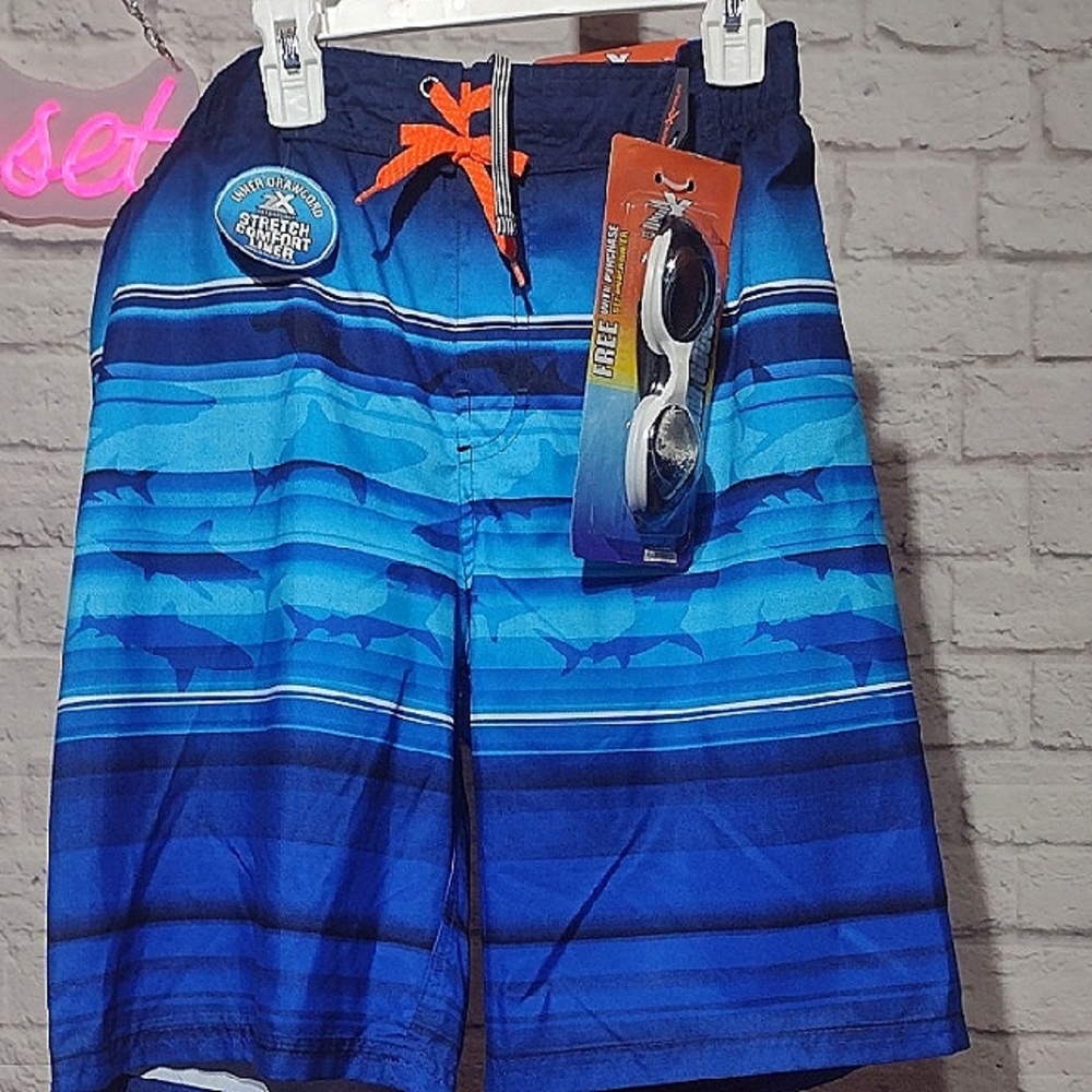ZeroXposur Blue and Orange Swim Trunks with Water-Like Pattern Boys 18/20